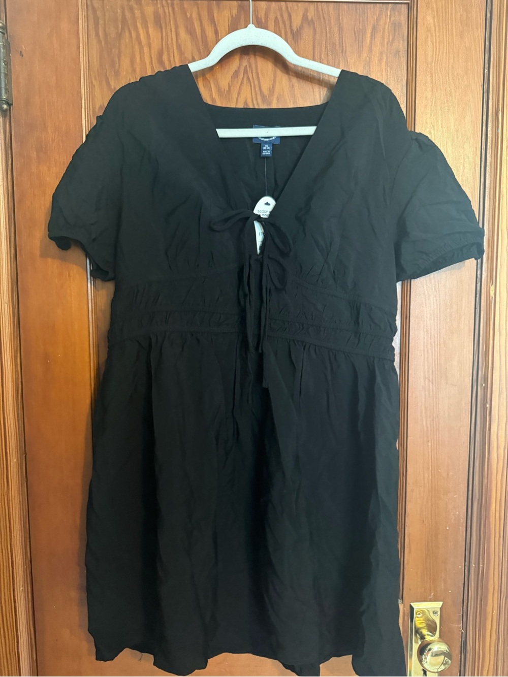 Scoop Black Short-Sleeve Tie-Front Empire Waist Dress Size XL NWT